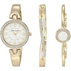 Anne Klein 앤 클라인 여성 스와로브스키 크리스탈 악센트 시계와 팔찌 세트