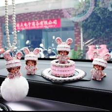 [해외제품] 자동차 실내 캐릭터 장식 자동차 에어컨 바람받이 향수 모양 여신 망사 레드카드 렌탈 디퓨저-165223, 19.핑크 화이트 토끼 귀 4종 세