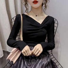 섹시 구겨지다 여성 겨울 가을 스키니핏 이너 상의