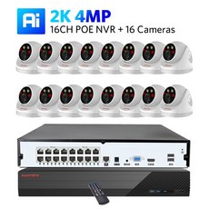 야간투시경 야시경 적외선 단안경 쌍안경 KANTURE16CH 4K POE NVR 비디오 감시 시스템 8MP 양방향 오디오 실내 야외 보안 IP 카메라 키트 다채로운, 16.2T  16CH NVR x 16PCS 2K