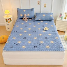 Cozy Aura 여름 천연 라텍스 냉감 침대 패드 쿨매트 + 베개커버 세트, 별빛