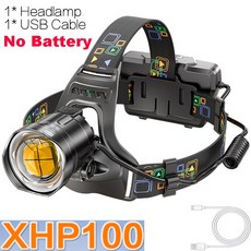 USB 충전식 LED 헤드램프 XHP100 방수 매우 밝은 토치, 01 No Battery