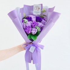 로즈블랑 시들지 않는 로맥틱 20송이 장미 꽃다발+쇼핑백 선물세트 비누꽃다발 기념일꽃 조화, 1세트, 퍼플