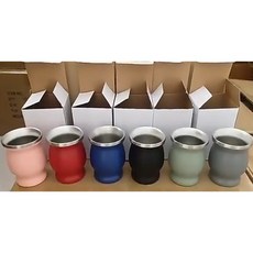 마테차컵 이중 스텐 아르헨티나 마테찻잔 메이트 천연 조롱박 스테인레스 스틸 이중벽 휴대용 머그잔 봄빌라 청소 브러시 포함, 1pcs pink, 1개