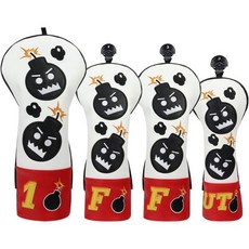 장인 골프 드라이버 헤드커버 자수 폭탄 PU 가죽 페어웨이 우드 하이브리드 블레이드 퍼터, 4pcs(1/F/F/UT)