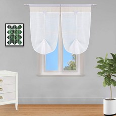 해바라기 한 쌍의 흰색 면 폴리 에스테르 커튼과 나비 패딩 1 천 2 패널 60 x 150cm 루프 (60 x 150cm), 단일옵션