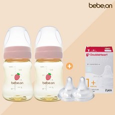 베베온 PPSU 와이드 젖병 200ml 핑크/민트 2개+3세대 더블하트 젖꼭지 2개, 02 베베온 200ml 핑크+3세대더블하트S, 300ml