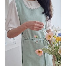 휴일애 미엘 민트 린넨 원피스 앞치마 코튼 어린이집 바리스타 주방 앞치마, 1개