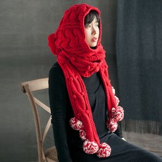 MISMEMO 일체 케이프 판초 여성 가을 보온 비니모자 숲 큐트 롱스카프 성탄