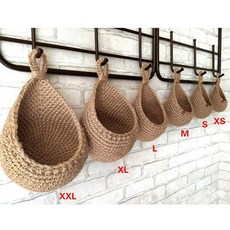 손으로 마트바구니 XS2XL 짠 벽걸이 보관 바구니 과일 야채 눈물 방울 식물 주방 테이블, Cotton Yellow M, 1개