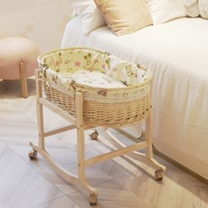 모세 라탄 요람바구니 백일 거실 라운드 수납 사진 수면 등나무 원목 침대 90cm 100cm 돌잡이, 80CM 베이지 휠브래킷 0-6개월