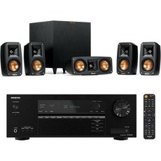 클립쉬 레퍼런스 극장 팩 5.1 채널 스피커 시스템 + 온쿄 TX SR393 5.2 A/V 수신기 8옴에서 채널당 80W, 5.1 Surround Sound + Receiver