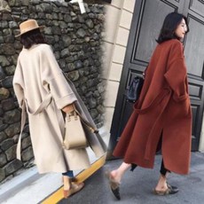 [유디코] 여성 빅사이즈 루즈핏 벨트장식 트임 롱 코트(5컬러)