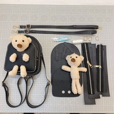 핸드메이드 DIY 가죽공예 자체 제작 곰돌이 백팩 가방, 블랙 개
