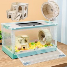 Portable and Foldable Hamster Cages with Wheels Castle Habitat and Exercise Wheel Easy to Move, Blue, Large, 1개