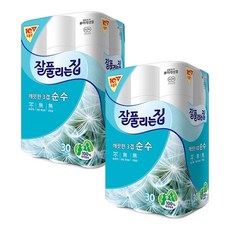 잘풀리는집 순수 3겹 천연펄프 화장지 107mm 28m 30롤 롤화장지, 2팩