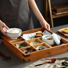 일본식 일식 1인 혼밥 도시락 나무 상자 접시 그릇, 1개, 산 구름과 안개
