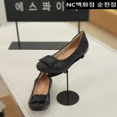 <NC백화점 순천점>[에스콰이아] 발이편한 스퀘어장식 2cm굽 컴포트 여성 플랫슈즈 <단독특가!! 50%할인!!> 매장 BEST제품!! 천연가죽 데일리(인기) 슈즈!! [블랙]