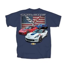 Joe Blow T's C7 그랜드 스포츠 코르벳 깃발 티셔츠 황혼 블루.