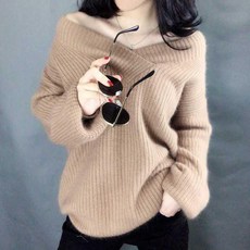 알파카니트 (S-4XL)루즈핏 두꺼운 V넥모조
