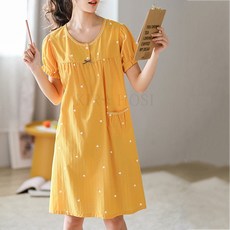 kirahosi 여성 여름 잠옷 치마 반팔 원피스 여자 롱티 루즈핏 홈웨어 빅사이즈 122 W +덧신 증정 Q67slw5