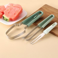 캠핑에 유용한 3-in-1 수박 포크 슬라이서 커터 스테인레스 스틸 휴대용, 2, 1개