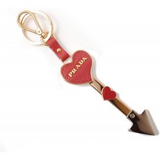 Prada Trick Pelle Fuoco Saffiano Tag 하트 화살표 열쇠 고리 1TL284 (빨간색), 1