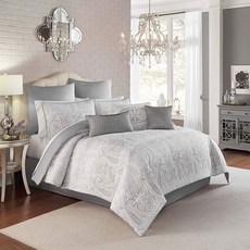 Queen Pewter Beauty Rest Henriette Paisley Set w 퀸 백랍 뷰티 레스트 헨리에트 페이즐리 세트 조화를 이루는 침대 스커트 및 베개 2, 1개, 10.99kg