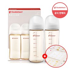 더블하트 모유실감 3세대 PPSU 베이직 트윈팩 330ml 제뉴인화이트 (젖꼭지미포함)+손수건증정