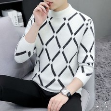 ROYALBELLE 남성 인조밍크털 니트 스웨터 반폴라 루즈핏 두꺼운 스웨터 캐주얼 보온 긴팔티 D0111403