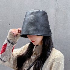 제노 여성겨울모자 털모자 메쉬 레드 버킷햇 푸 가죽 어부모자 블랙 여추 겨울 버킷햇