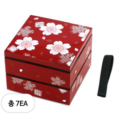 HAKOYA 미니 2단 사각찬합 12cm, 7개, 사쿠라 레드