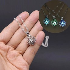 할로윈 선물 펜던트 목걸이 어둠 속에서 빛나는 연꽃 모양 불교 쥬얼리 액세서리, [03] Blue, 1개