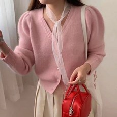 여성 데이트 출근룩 앙고라 브이넥 크롭 가디건 4컬러 (WFGP12X)