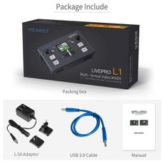라이브스트리밍 유튜브 라이브 개인 방송 조명 장비 FEELWORLD LIVEPRO L1 V1 멀티 포맷 비디오 믹서 스위처 4 HDMI 입력 카메라 생산 USB3.0 fpr 스트리, 01 Standard Accessories, 한개옵션1