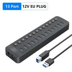 ORICO USB 허브 산업용 분배기 독 스테이션 독립 스위치 12V 전원 어댑터 노트북 액세서리 7 포트 10/13, black 13 Port EU, 한개옵션1