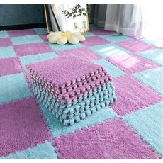 뽀글이 타일 층간소음 퍼즐 조립매트 카펫타일 러그, 블루+핑크30x30x0.6CM하드커버10장, 1개