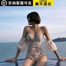 KEBO 수영복 여자 보수 점프 체 섹시 노출 등 작은 가슴 모 으 기 날씬 해 보 이 는 배 를 가 리 선녀 범 긴팔 한국 판 인 스 풍 학생 일 계 소녀 러 블 포 온천 프랑스 식 레이스 수영장 사진 색 M