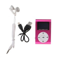 HIFI 플레이어 최신 MP3 음악재생 OOTDTY 미니 USB 금속 클립 MP3 플레이어 LCD 화면 지원 32GB 마이크로 SD TF 카드 슬롯 디지털 mp3 음악 플레이어, 분홍