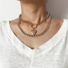 펑크 빈티지 체인 목걸이 넥 체인 여성용 빈티지 과장된 골든 고스 후프 금속 목걸이 쇄골 쥬얼리, 43668