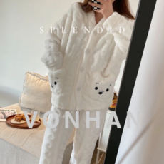 리아모르 스마일 곰 극세사 수면 잠옷 세트