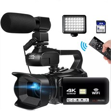 유튜브방송용카메라 KOMERY 풀 4k 전문 비디오 카메라 와이파이 캠코더 디지털 카메라 스트리밍 자동 초점 4.0 인치 터치 64MP, [06] RX200-mic light, [01] NO SD Card, RX200-mic light