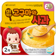 아이배냇 유아용 베베 떠먹는고구마와 사과 퓨레 90g, 혼합맛(고구마 / 사과), 4개