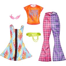 Barbie Fashions 2팩 의류 세트 인형용 의상 2개 피크닉 테마 드레스 2개 및 바구니 포함 액세서리, 락앤롤, 1개
