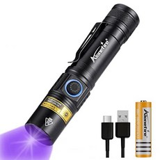 손전등 플레시 라이트 alonefire sv38 5w 365nm 블랙 uv 타입 usb c 충전식 자외선 아니사키스 우드등 검사 머니 검출기 일본 직배송, 패키지 j, 검은색, 18650, 1개