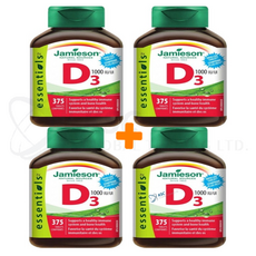 자미에슨 비타민 D3 1000 IU 대용량 375정+정품보증서 캐나다 직배송, 4통, 375정