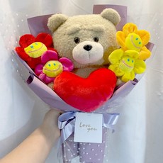 테드19곰 하트테드 스마일꽃 인형꽃다발, 핑크