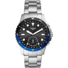 Fossil Men's FB-01 스테인레스 스틸 하이브리드 스마트워치 색상: 실버/블랙&amp;블루 다이얼(모델: FTW1199), 단일옵션, 단일옵션