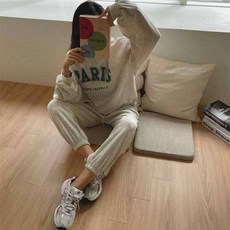 꽃소담 여성 레터링 긴팔 맨투맨 밴딩 조거팬츠 편한 트레이닝 세트 QLJ256