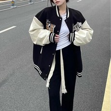 여성야구점퍼 바시티 재킷 아우터 간절기 수입 하이틴 오버핏 과잠 블루종
